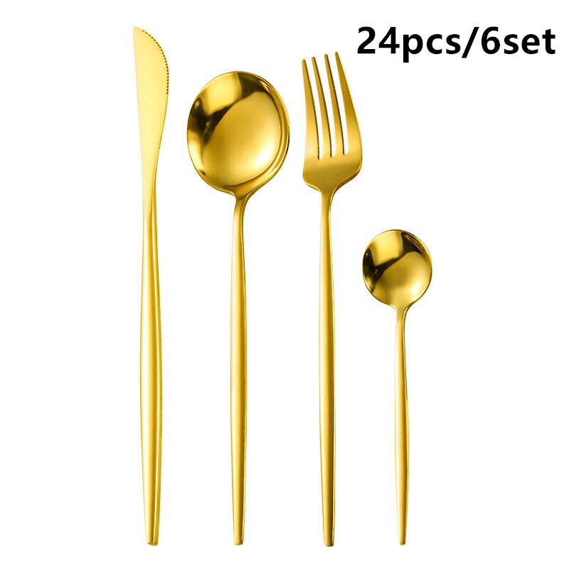 Gold Cutlery Set Stainless Steel Dinnerware Silverware Knife Fork Spoon