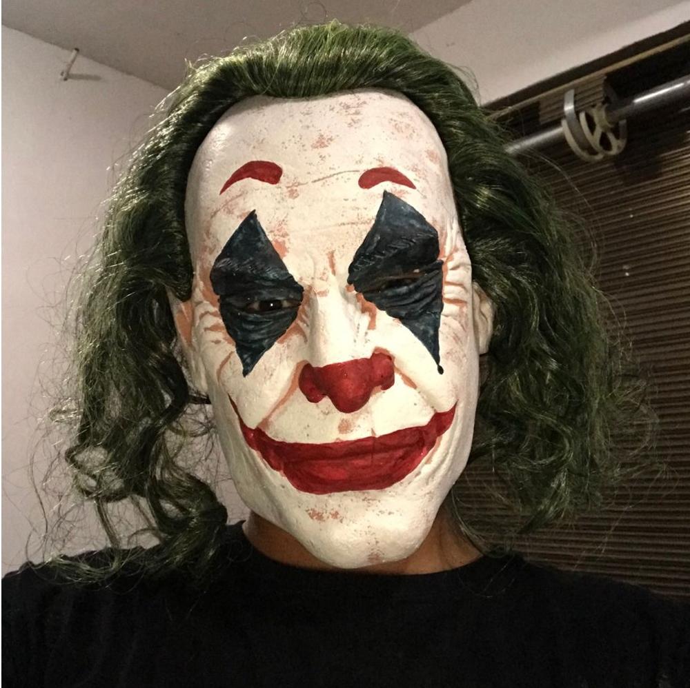Joker Mask Cosplay Horror Scary Clown Mask with Green Hair Wig Halloween Costume