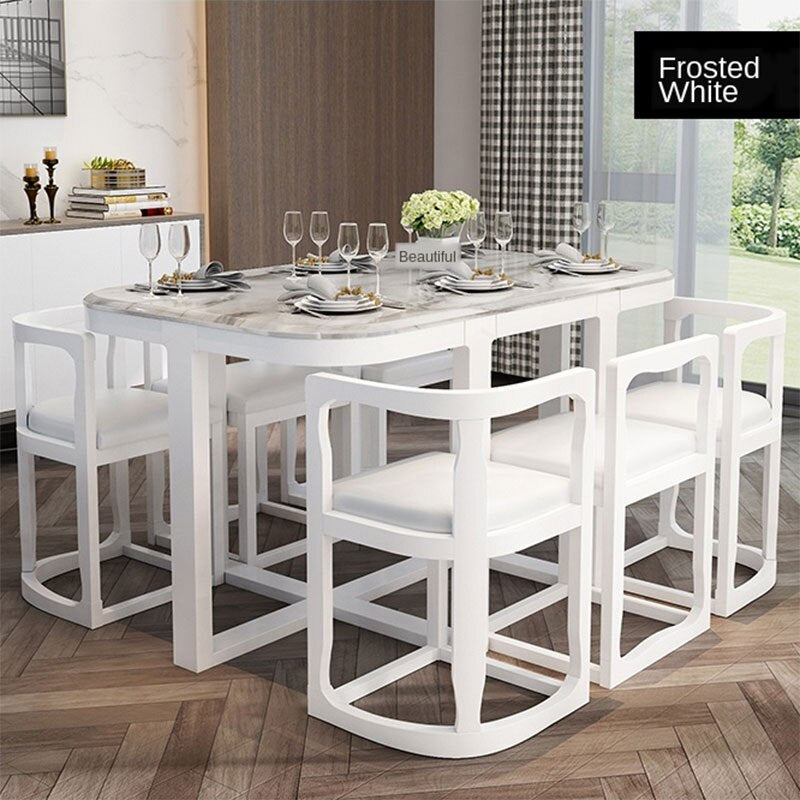 Modern Marble and Solid Wood Round Dining Table