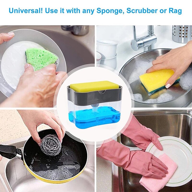 2 in 1 Sponge Box With Soap Dispenser Push Type Liquid Dish Brush