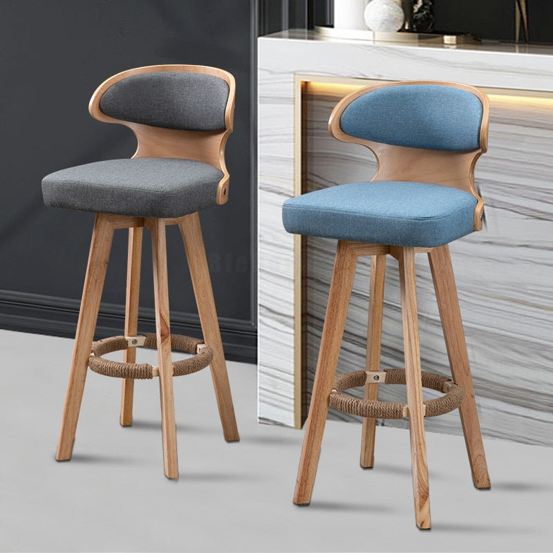 Modern Bar Stool Solid Wood Chair High Foot Swivel Back