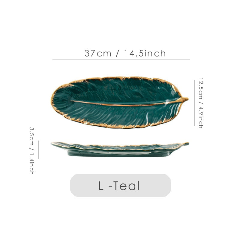 Gold Plating Ceramic Plate Feather Tray Tableware