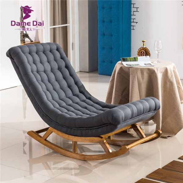 Modern Rocking Lounge Chair Fabric Upholstery and Wood Luxury Rocking Chair