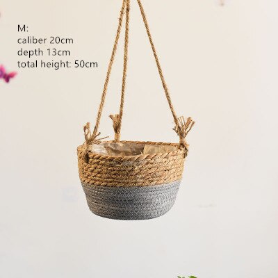 Set of 3 - Straw Flower Pot Hanging Plant Basket Pot