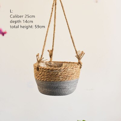 Set of 3 - Straw Flower Pot Hanging Plant Basket Pot