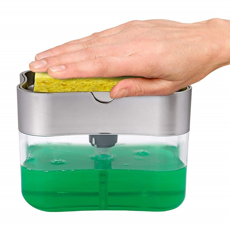 2 in 1 Sponge Box With Soap Dispenser Push Type Liquid Dish Brush