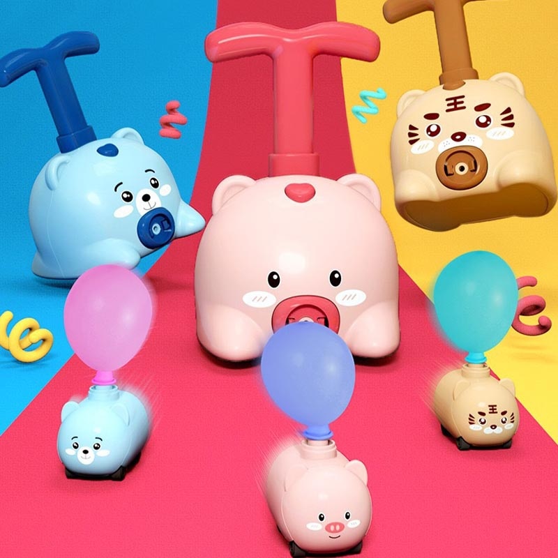 Power Balloon Car Launch Toy Piglet Tiger Inflatable Toys