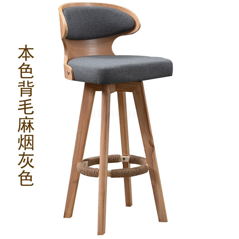 Modern Bar Stool Solid Wood Chair High Foot Swivel Back