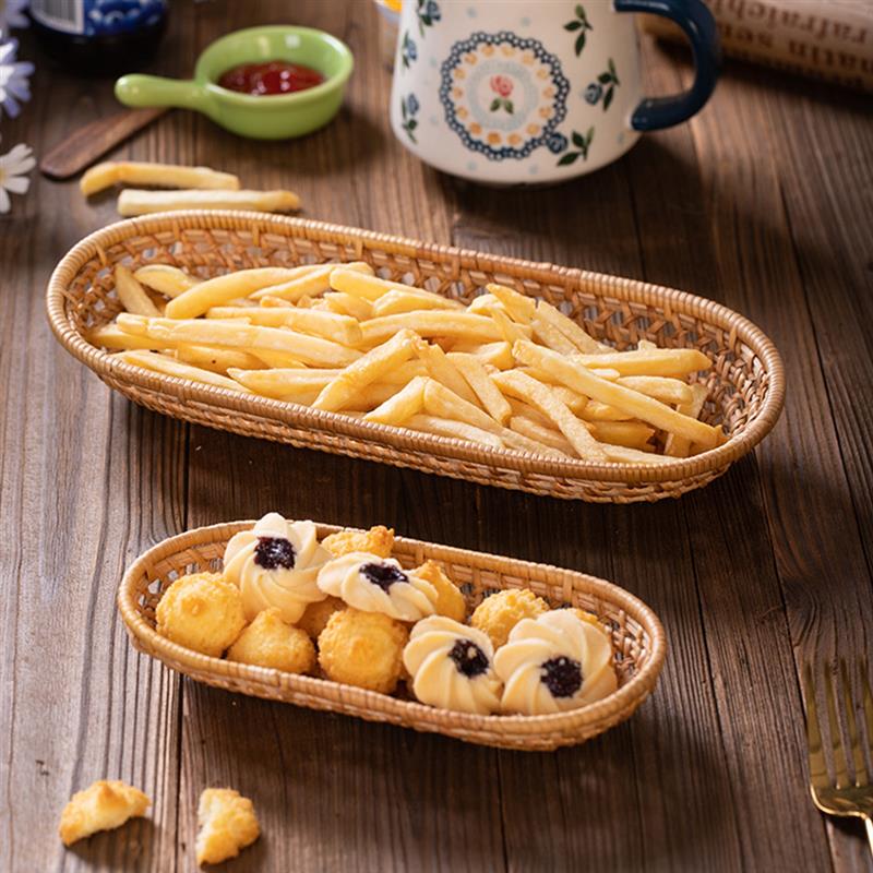Set of 2 Hand-Woven Wicker Basket Rattan Storage Tray