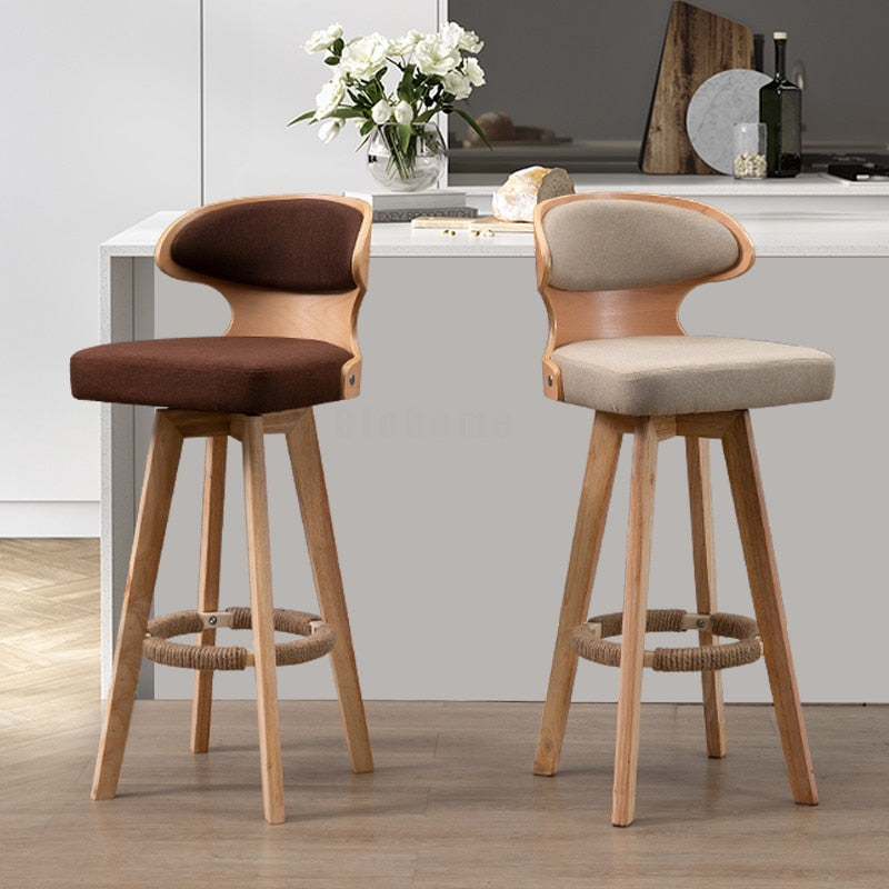 Modern Bar Stool Solid Wood Chair High Foot Swivel Back