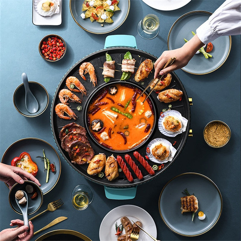 Electric BBQ Grill Hotpot Smokeless Non-Stick Barbecue Grill