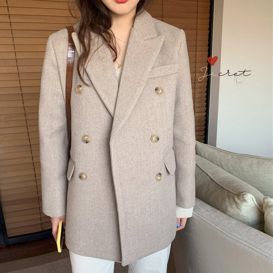 New Chic Woolen Women Jacket Office Lady Work Coat
