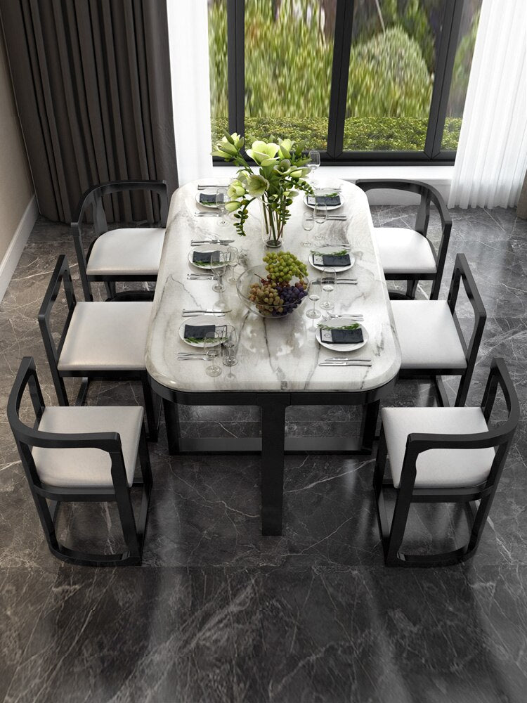 Modern Marble and Solid Wood Round Dining Table