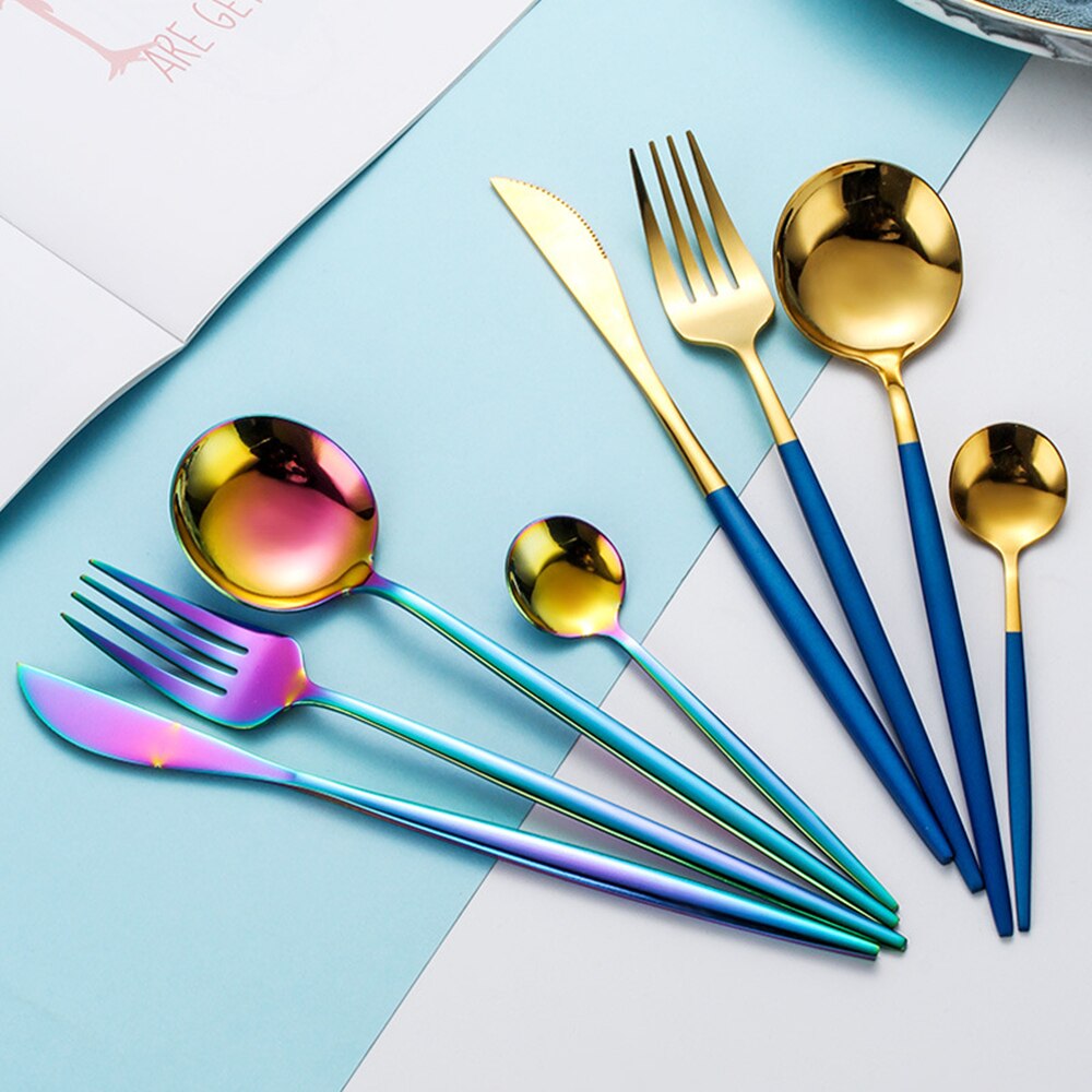 Gold Cutlery Set Stainless Steel Dinnerware Silverware Knife Fork Spoon