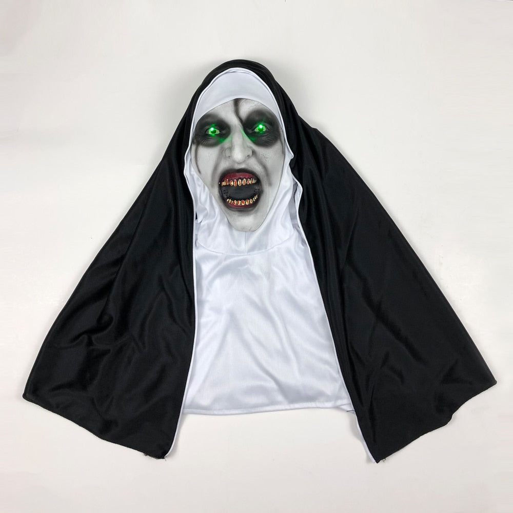 LED Horror The Nun Mask Cosplay Scary Valak Latex Masks with Headscarf