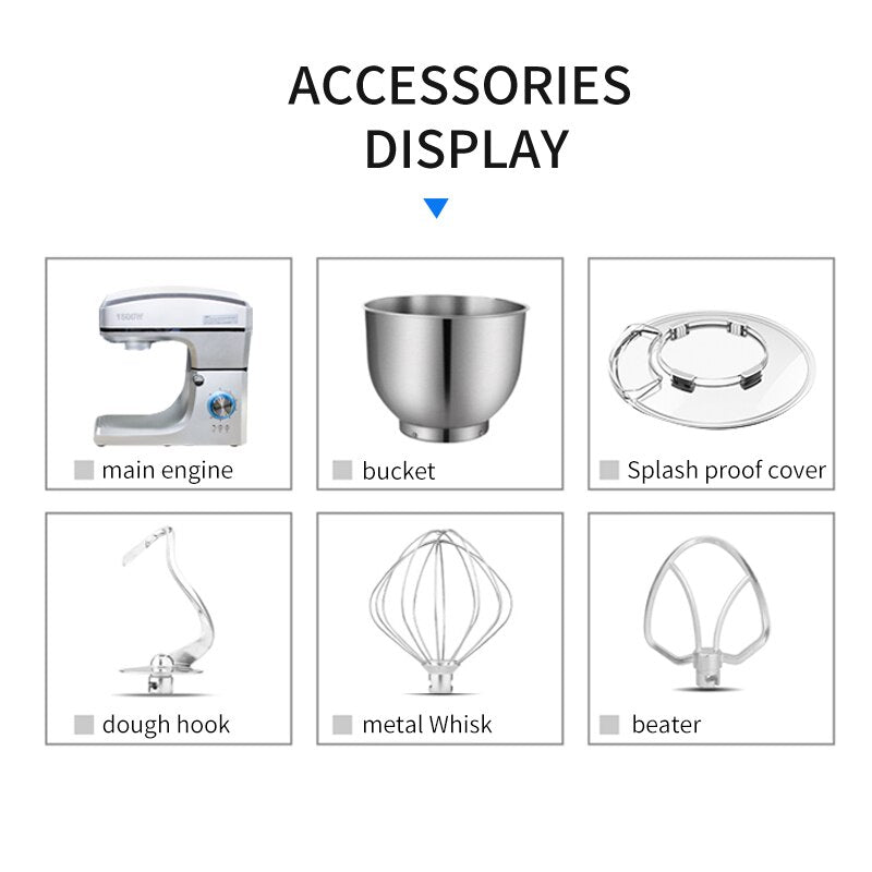 Commercial Stainless Steel 1500W Dough Stand Mixer 7L