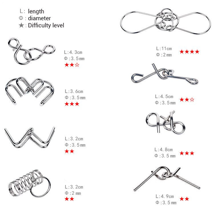 Metal Wire Puzzle IQ Mind Brain Teaser Puzzles Game Educational Toys