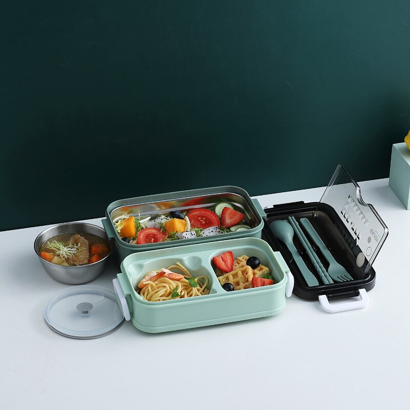 Lunch Box Bento Box for Kids Students Office Double-layer Microwave Heating Container