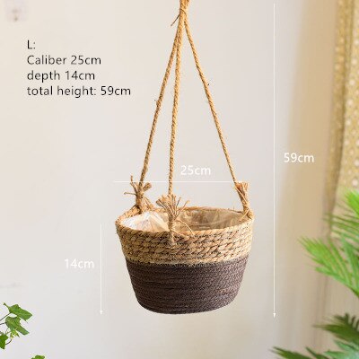 Set of 3 - Straw Flower Pot Hanging Plant Basket Pot