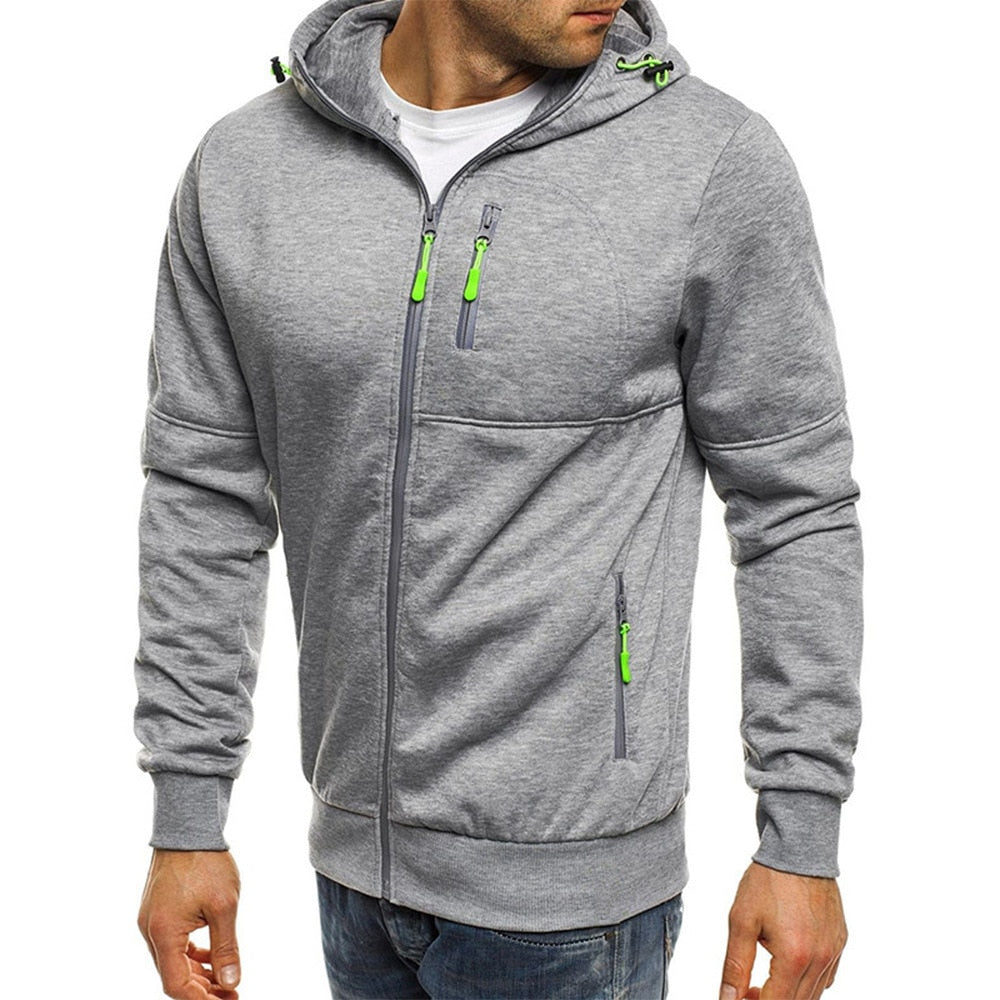 Jacket Men Sweatshirt Solid Hooded