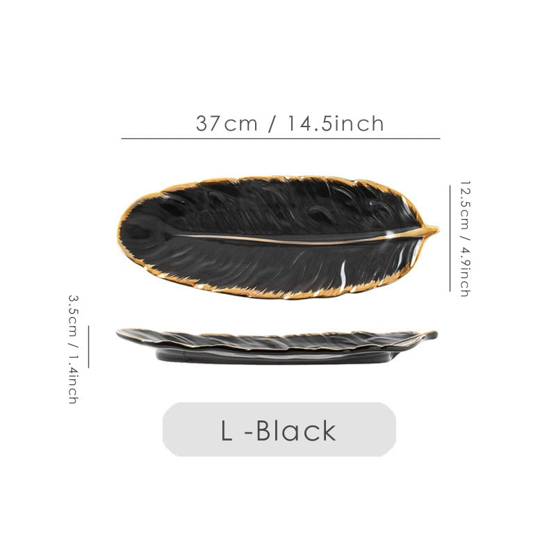 Gold Plating Ceramic Plate Feather Tray Tableware