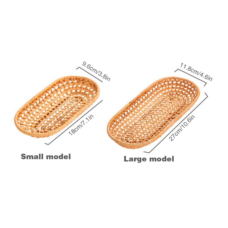 Set of 2 Hand-Woven Wicker Basket Rattan Storage Tray