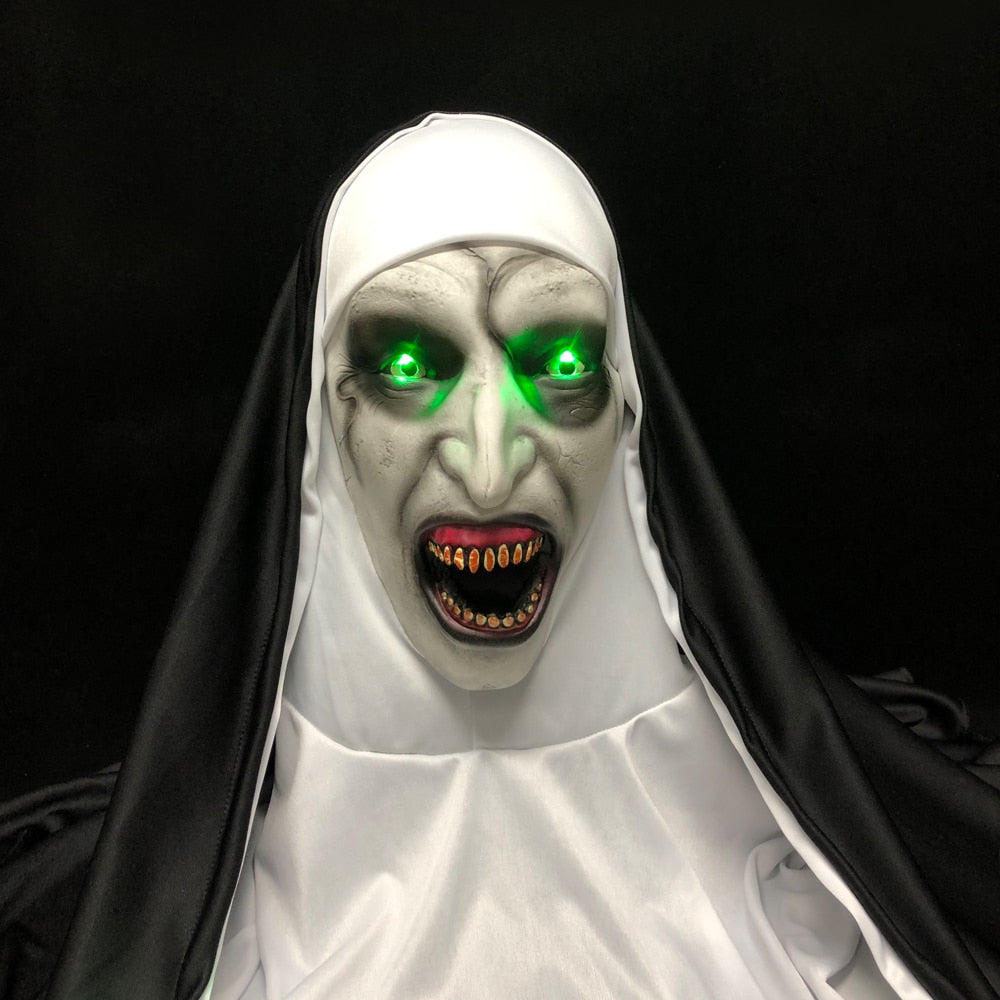 LED Horror The Nun Mask Cosplay Scary Valak Latex Masks with Headscarf