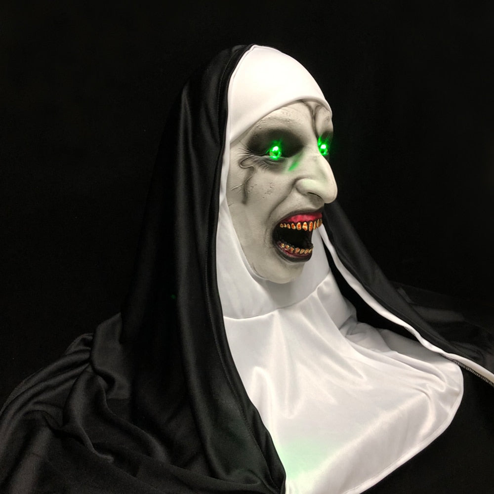 LED Horror The Nun Mask Cosplay Scary Valak Latex Masks with Headscarf
