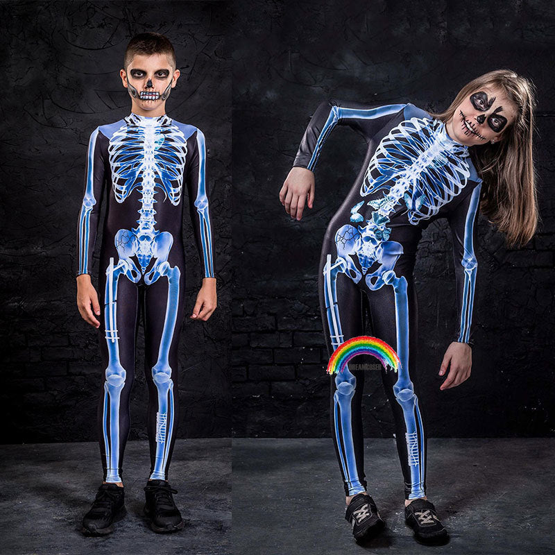Halloween Party Skull Skeleton Costumes Kids Child Scary Monster Demon Devil