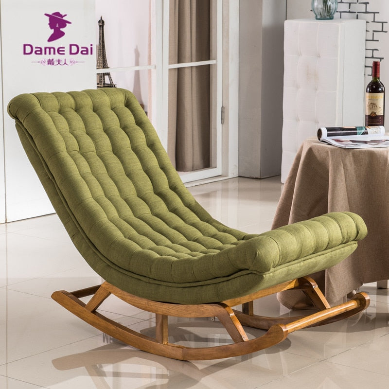 Modern Rocking Lounge Chair Fabric Upholstery and Wood Luxury Rocking Chair