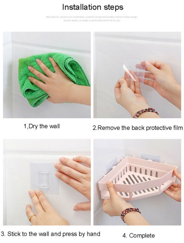 Pack of 3 Suction Wall Triangular Shower Caddy Shelf Bathroom Corner