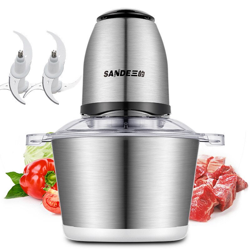 Meat Grinder Electric Stainless Steel Mixer 2L Food Processor Portable Blender