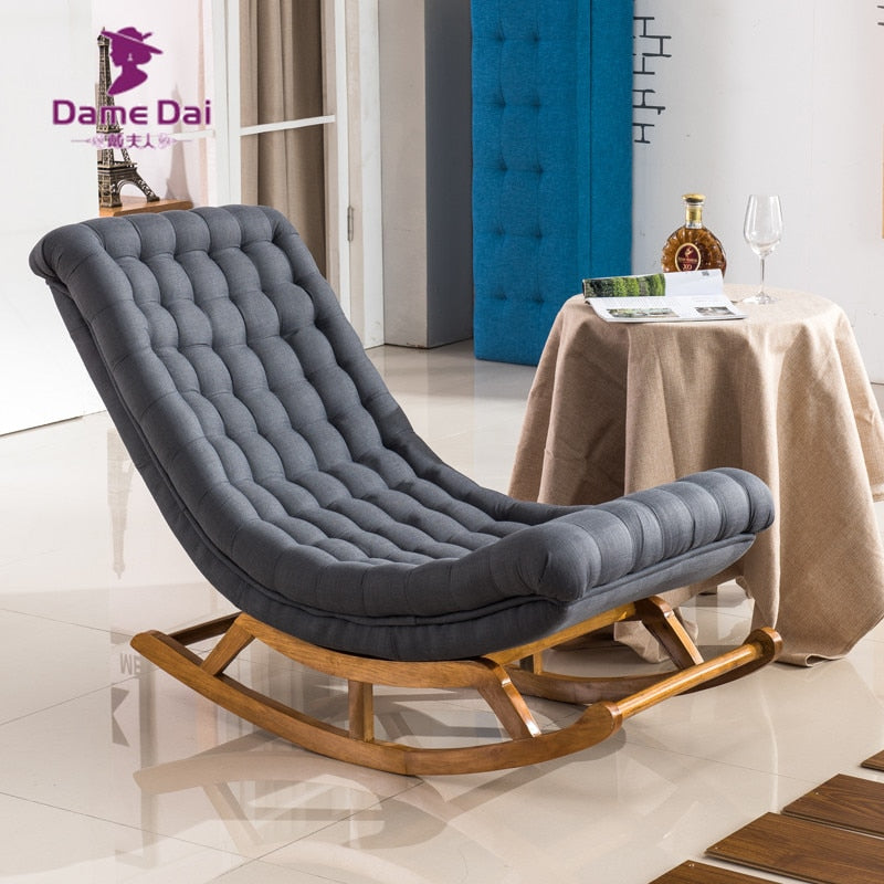 Modern Rocking Lounge Chair Fabric Upholstery and Wood Luxury Rocking Chair