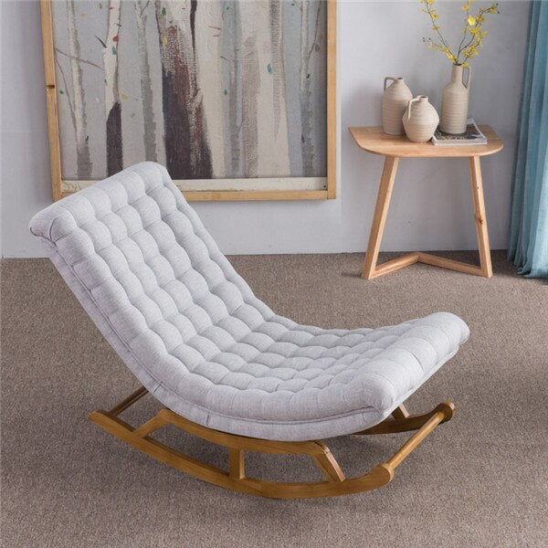 Modern Rocking Lounge Chair Fabric Upholstery and Wood Luxury Rocking Chair