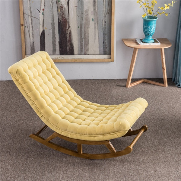 Modern Rocking Lounge Chair Fabric Upholstery and Wood Luxury Rocking Chair