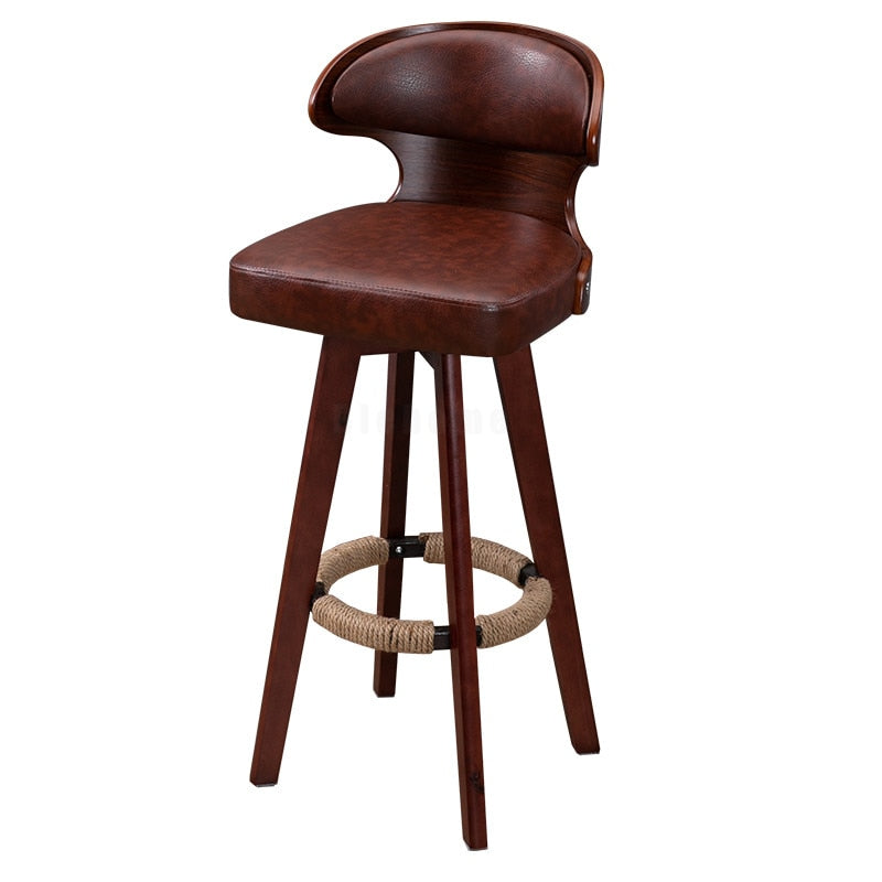 Modern Bar Stool Solid Wood Chair High Foot Swivel Back