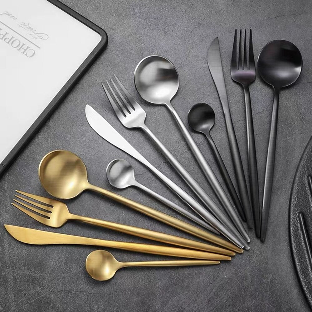 Gold Cutlery Set Stainless Steel Dinnerware Silverware Knife Fork Spoon