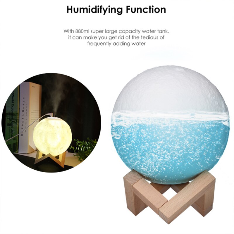 Aroma Air Humidifier With 3D Moon Lamp Light Essential Oil Air Diffuser Mist