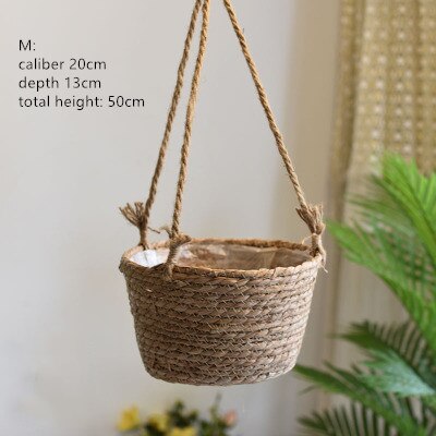 Set of 3 - Straw Flower Pot Hanging Plant Basket Pot