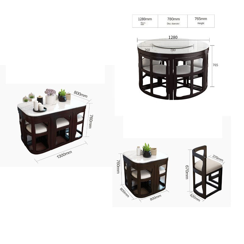 Modern Marble and Solid Wood Round Dining Table