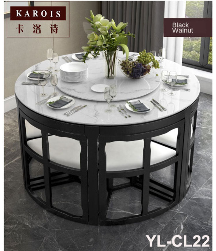 Modern Marble and Solid Wood Round Dining Table