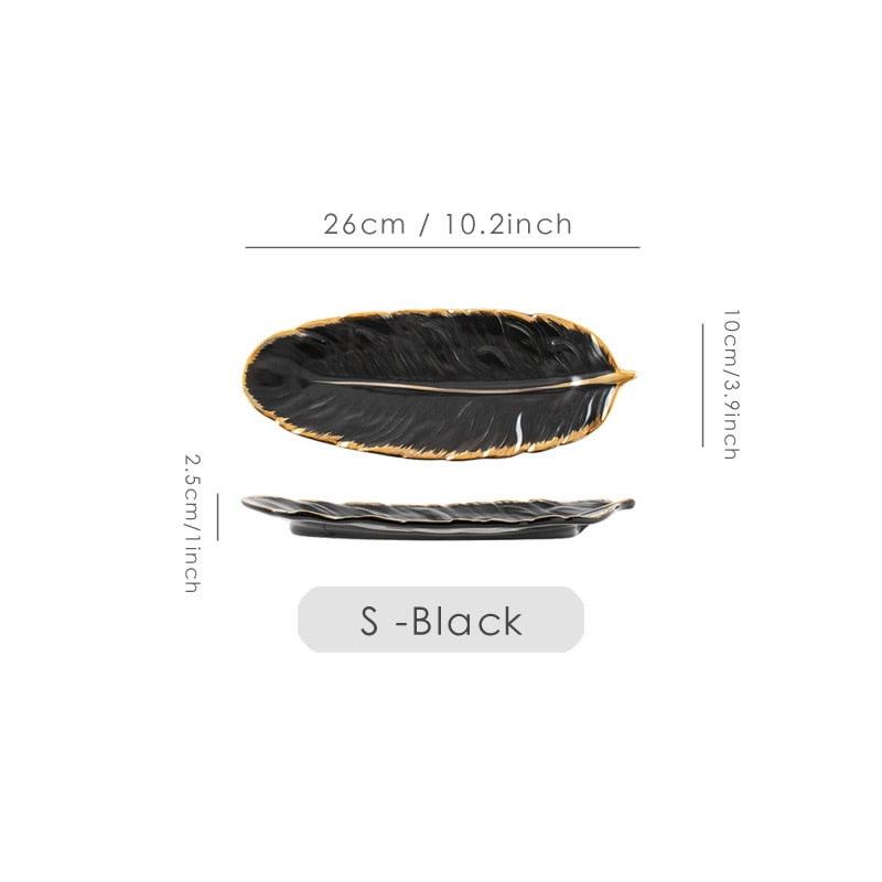 Gold Plating Ceramic Plate Feather Tray Tableware