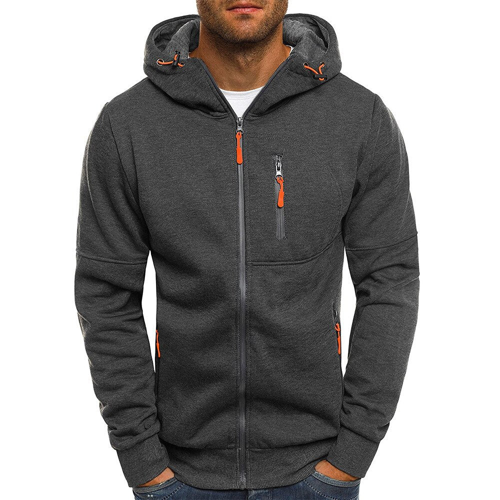 Jacket Men Sweatshirt Solid Hooded