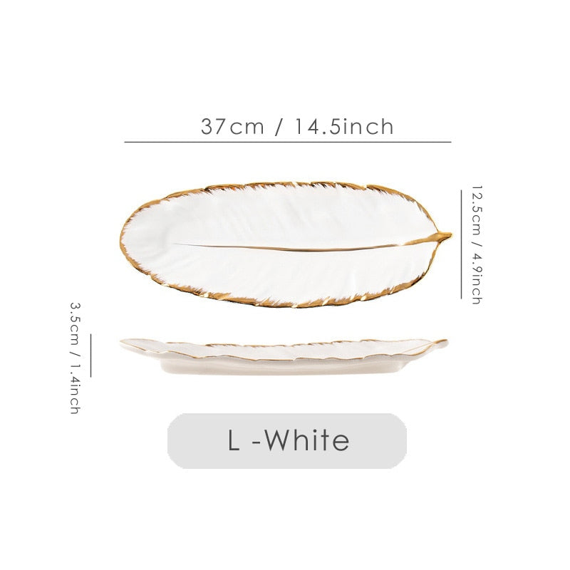 Gold Plating Ceramic Plate Feather Tray Tableware