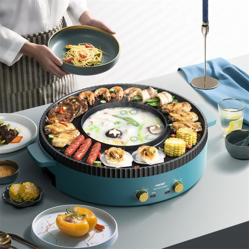 Electric BBQ Grill Hotpot Smokeless Non-Stick Barbecue Grill