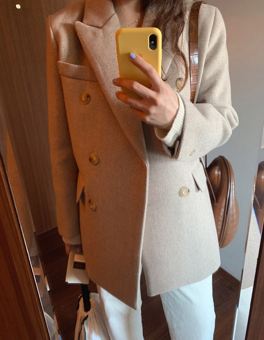 New Chic Woolen Women Jacket Office Lady Work Coat