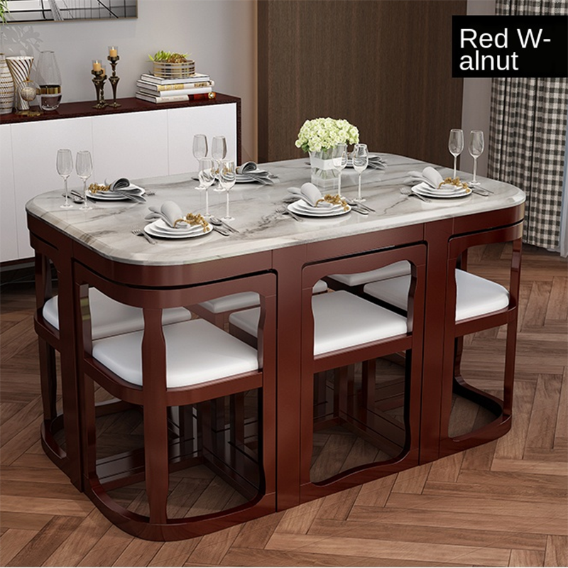 Modern Marble and Solid Wood Round Dining Table