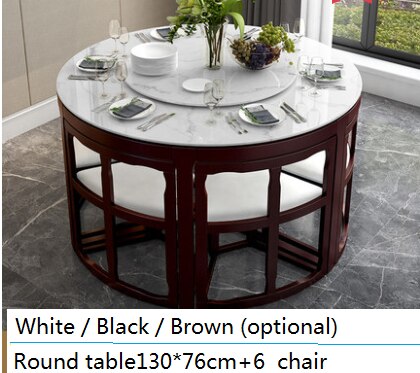 Modern Marble and Solid Wood Round Dining Table