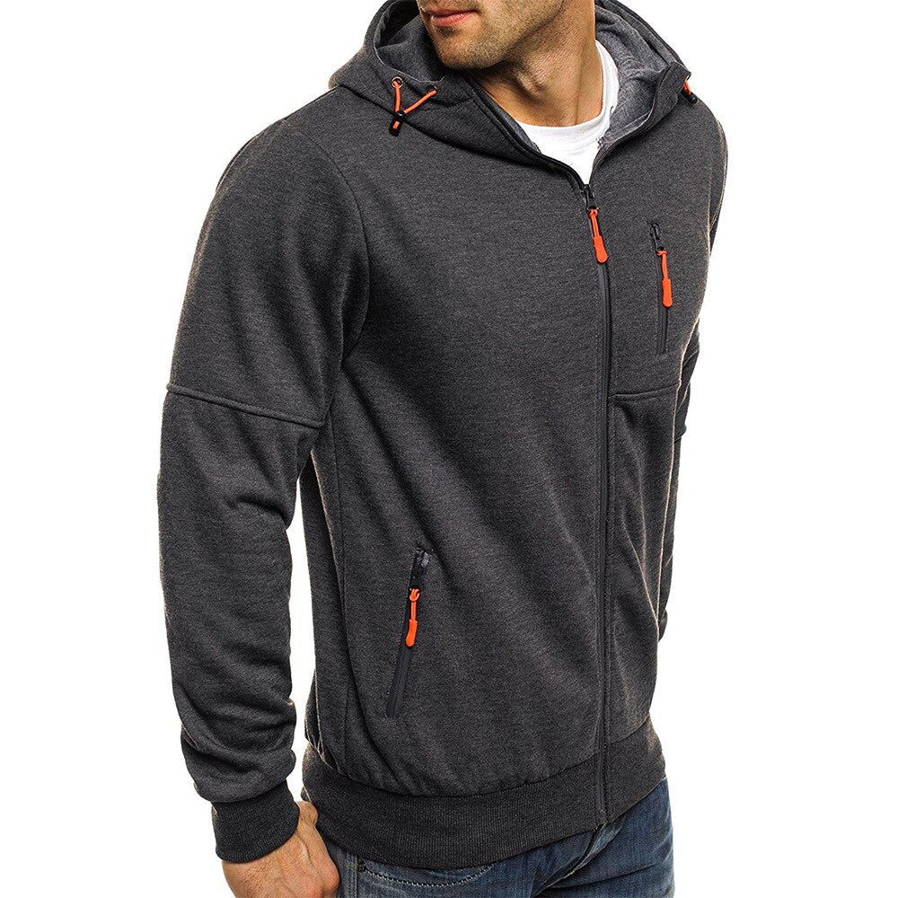 Jacket Men Sweatshirt Solid Hooded