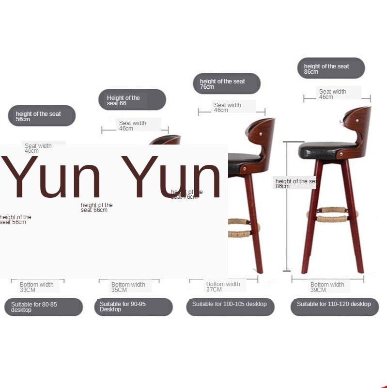 Modern Bar Stool Solid Wood Chair High Foot Swivel Back